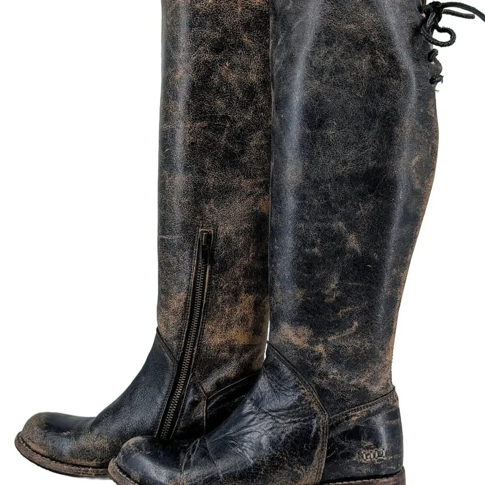 BED|STU Women's Lace-Up Tall Riding Boots in Dark Brown/Black - Picture 10 of 11